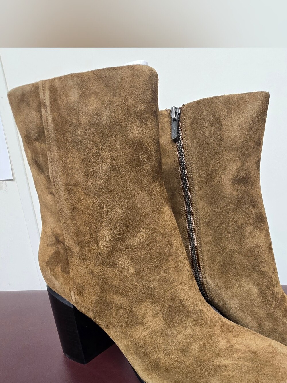Women's Suede Ankle Boots in Brown - Classic Side-Zip Heel